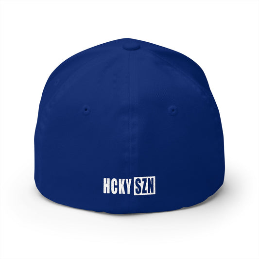 Upside Down HCKY SZN Embroidered Flex Fit Hat (Royal/White)