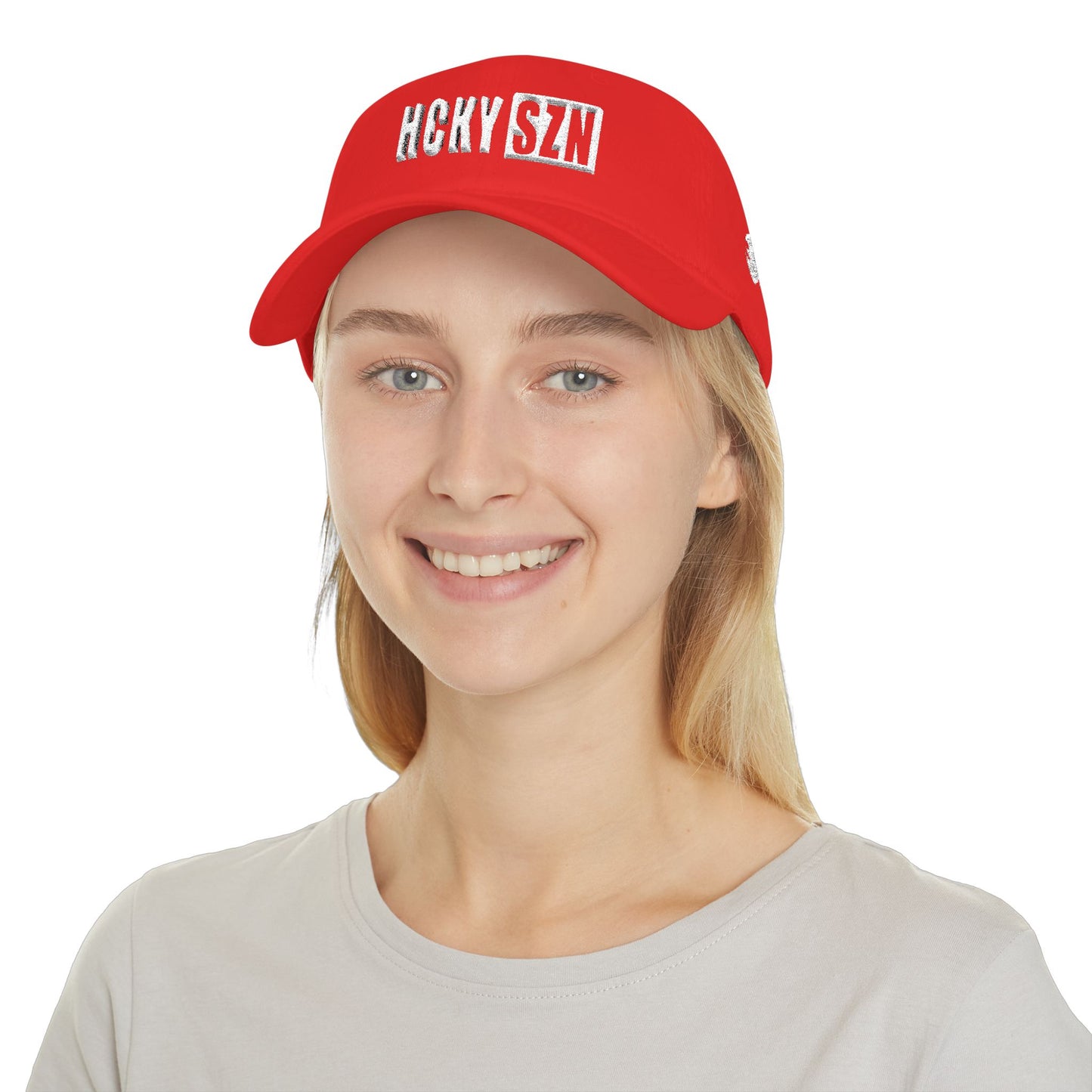 HCKY SZN Low Profile Embroidered Baseball Cap - Red (White Logo)