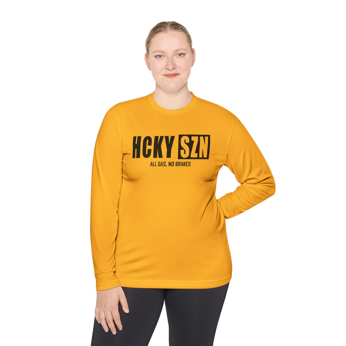 HCKYSZN (All Gas) Long Sleeve Adult Performance Tee - Gold/Black/Black
