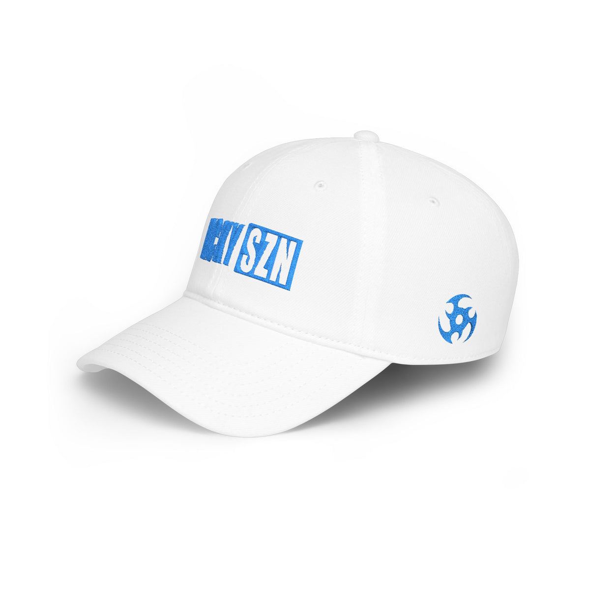 HCKY SZN Low Profile Embroidered Baseball Cap - White (Sky Blue Logo)