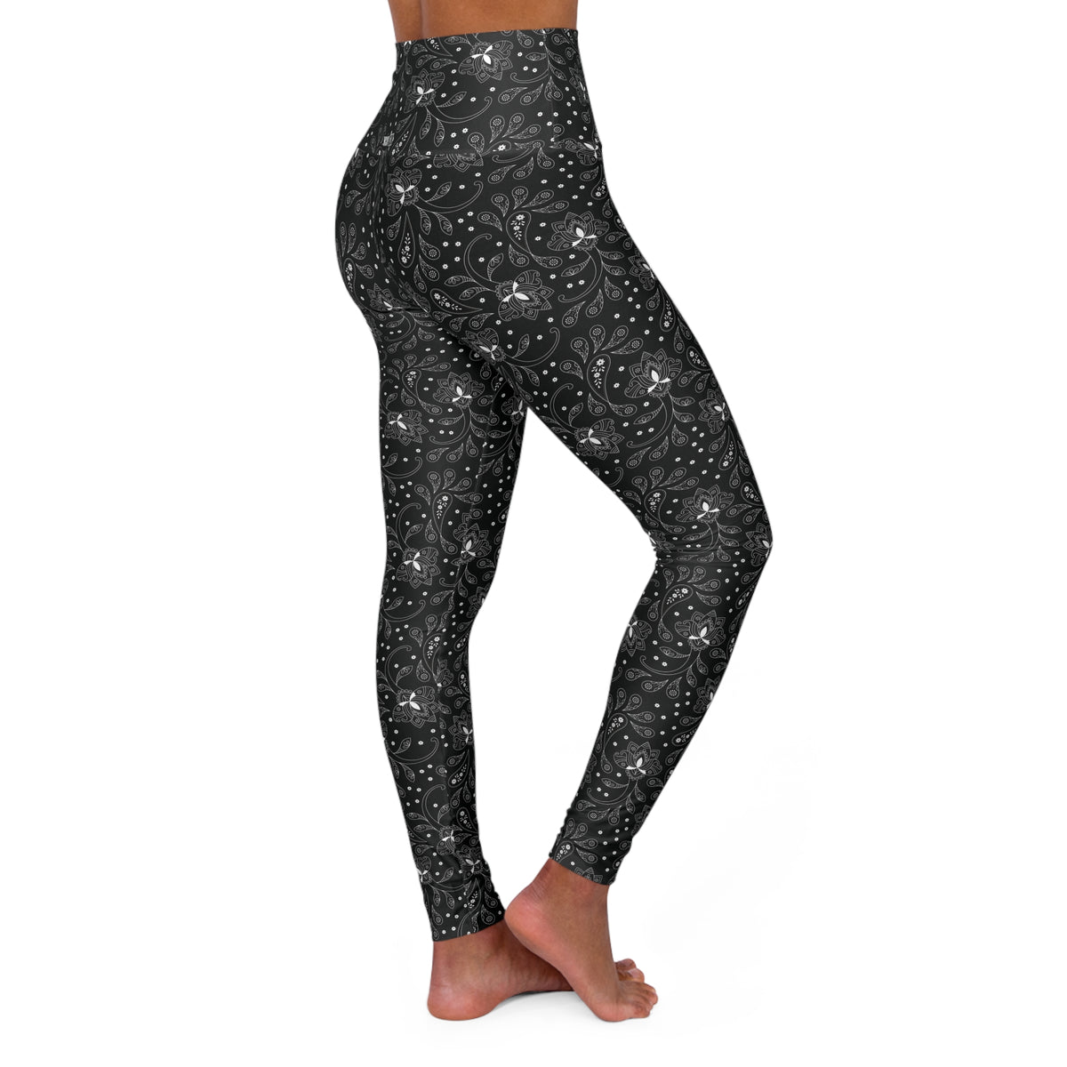 HCKY SZN High Waisted Yoga Leggings (Black Paisley)
