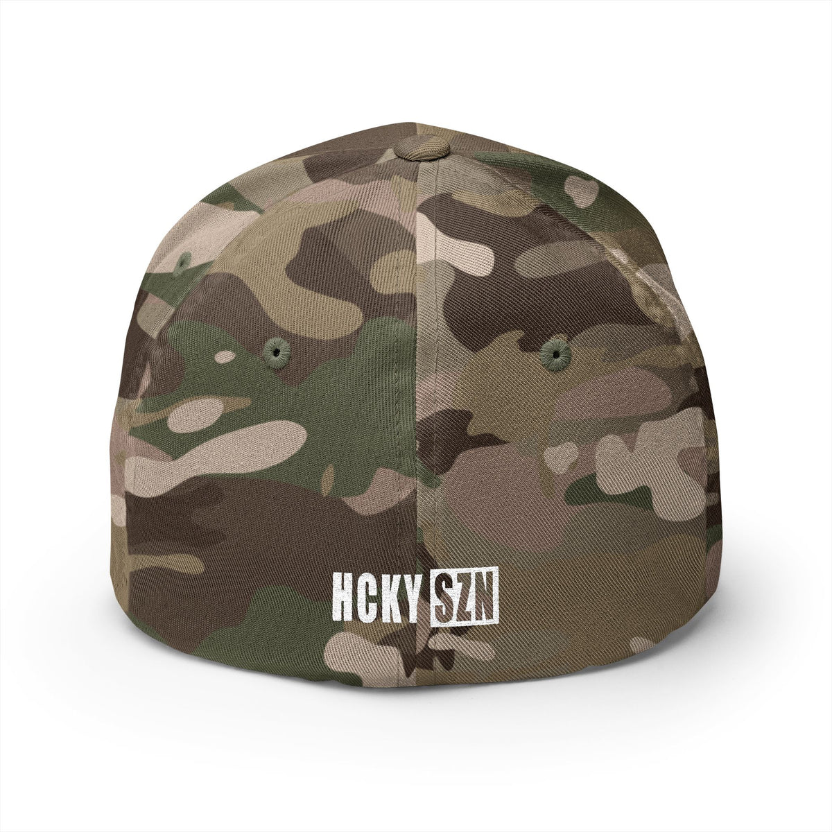 Upside Down HCKY SZN Embroidered Flex Fit Hat (Green Camo)