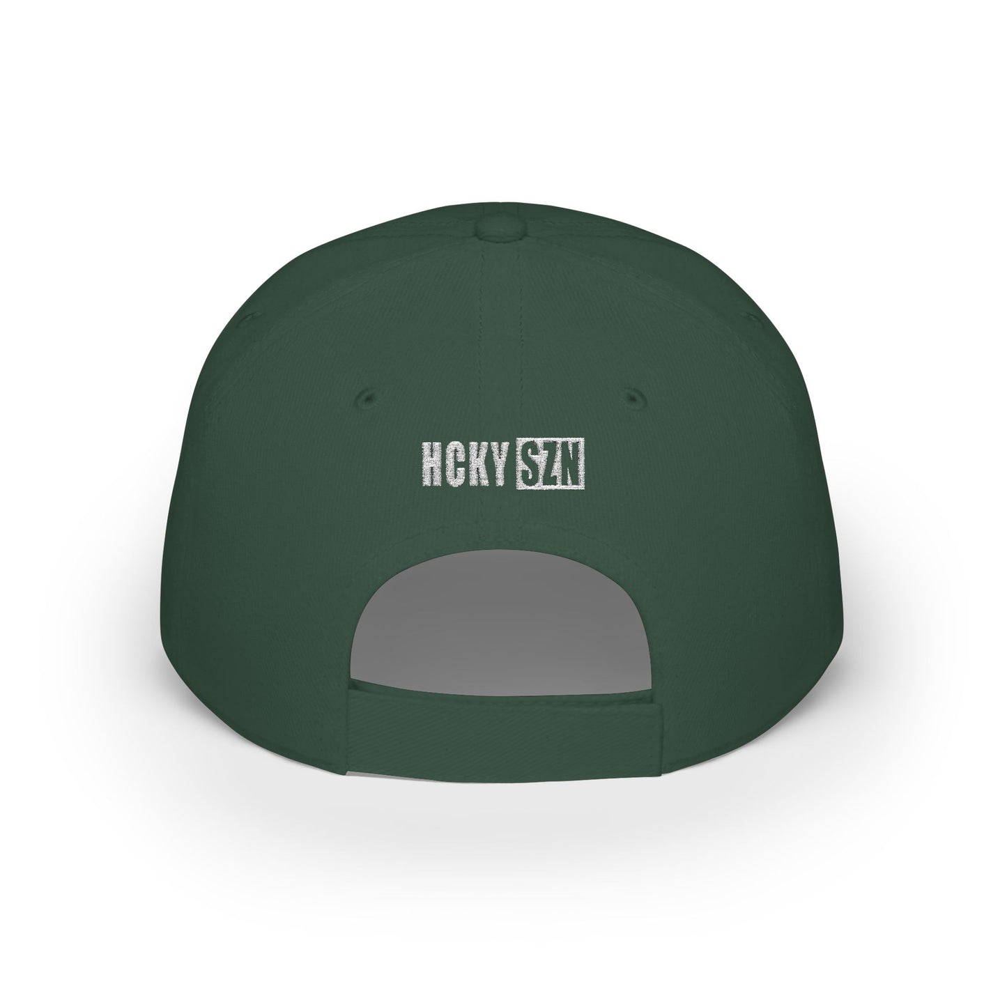 HCKY SZN Low Profile Embroidered Baseball Cap - Forest Green (White Logo)