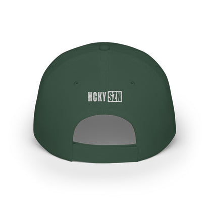 HCKY SZN Low Profile Embroidered Baseball Cap - Forest Green (White Logo)