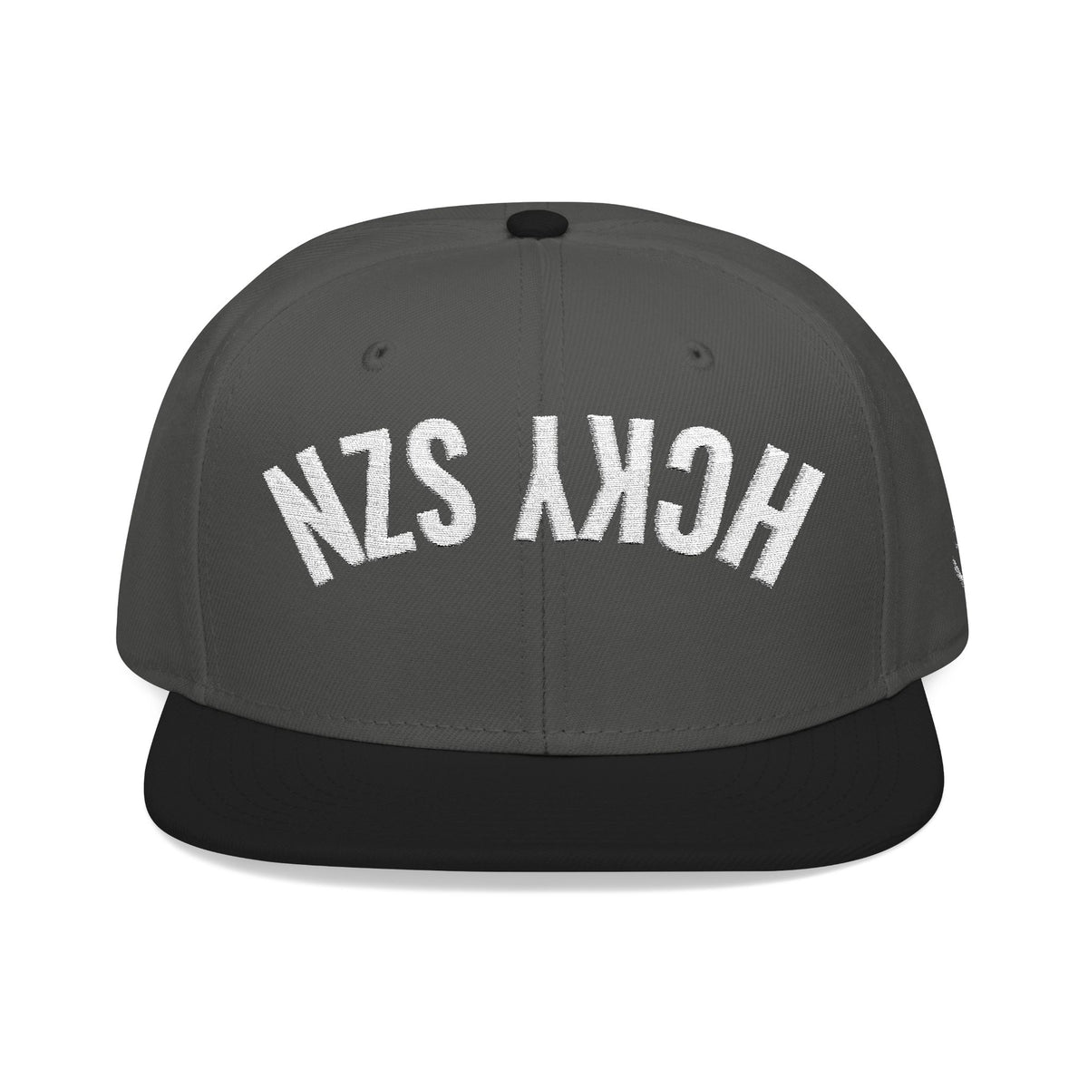 Upside Down HCKY SZN Embroidered Snapback Hat (Black/Charcoal)