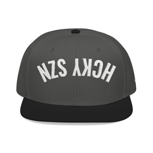 Upside Down HCKY SZN Embroidered Snapback Hat (Black/Charcoal)
