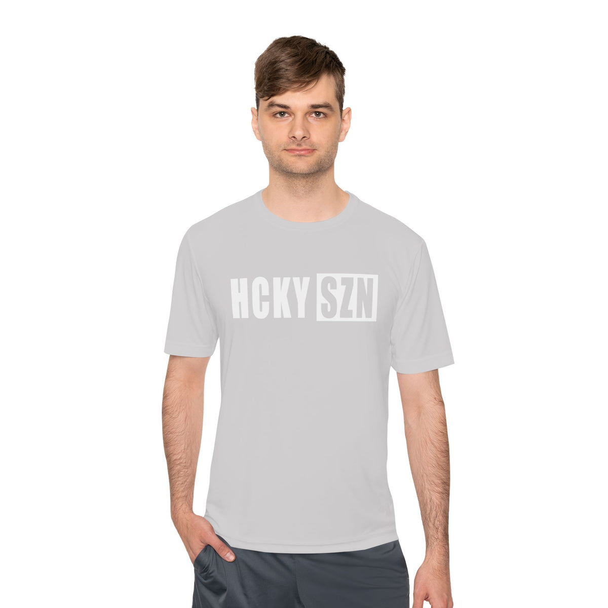 HCKYSZN (Flagship Logo) Adult Performance Tee - Silver/White