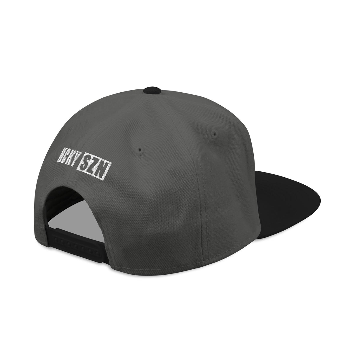 Upside Down HCKY SZN Embroidered Snapback Hat (Black/Charcoal)