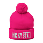HCKY SZN Embroidered Pom-Pom Beanie - Neon Pink