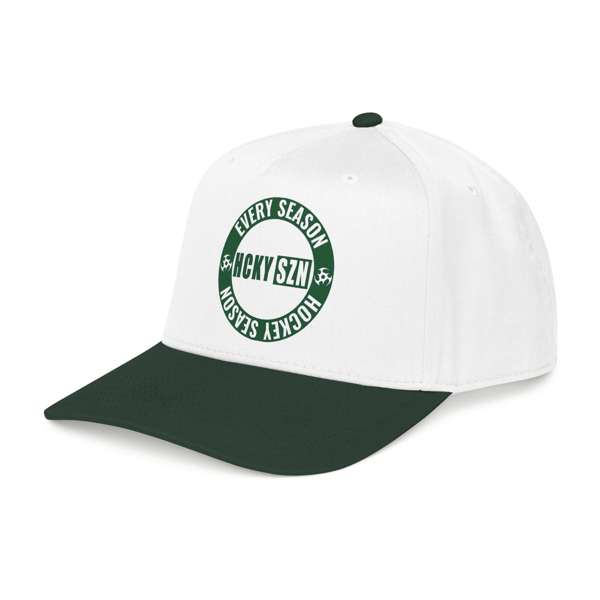 HCKY SZN Circle Logo Mid Profile Baseball Cap (White/Forest/Forest)