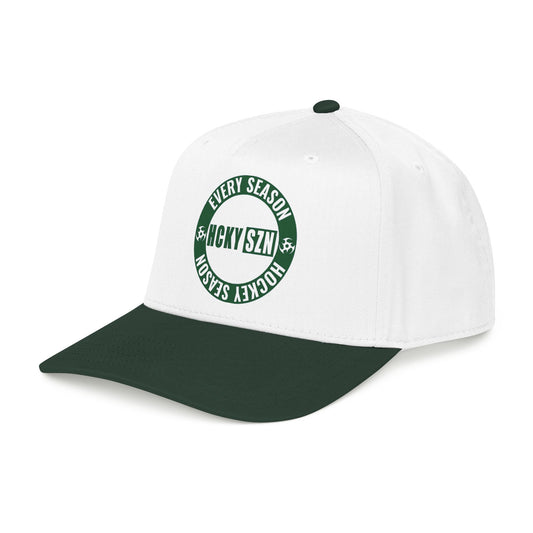 HCKY SZN Circle Logo Mid Profile Baseball Cap (White/Forest/Forest)