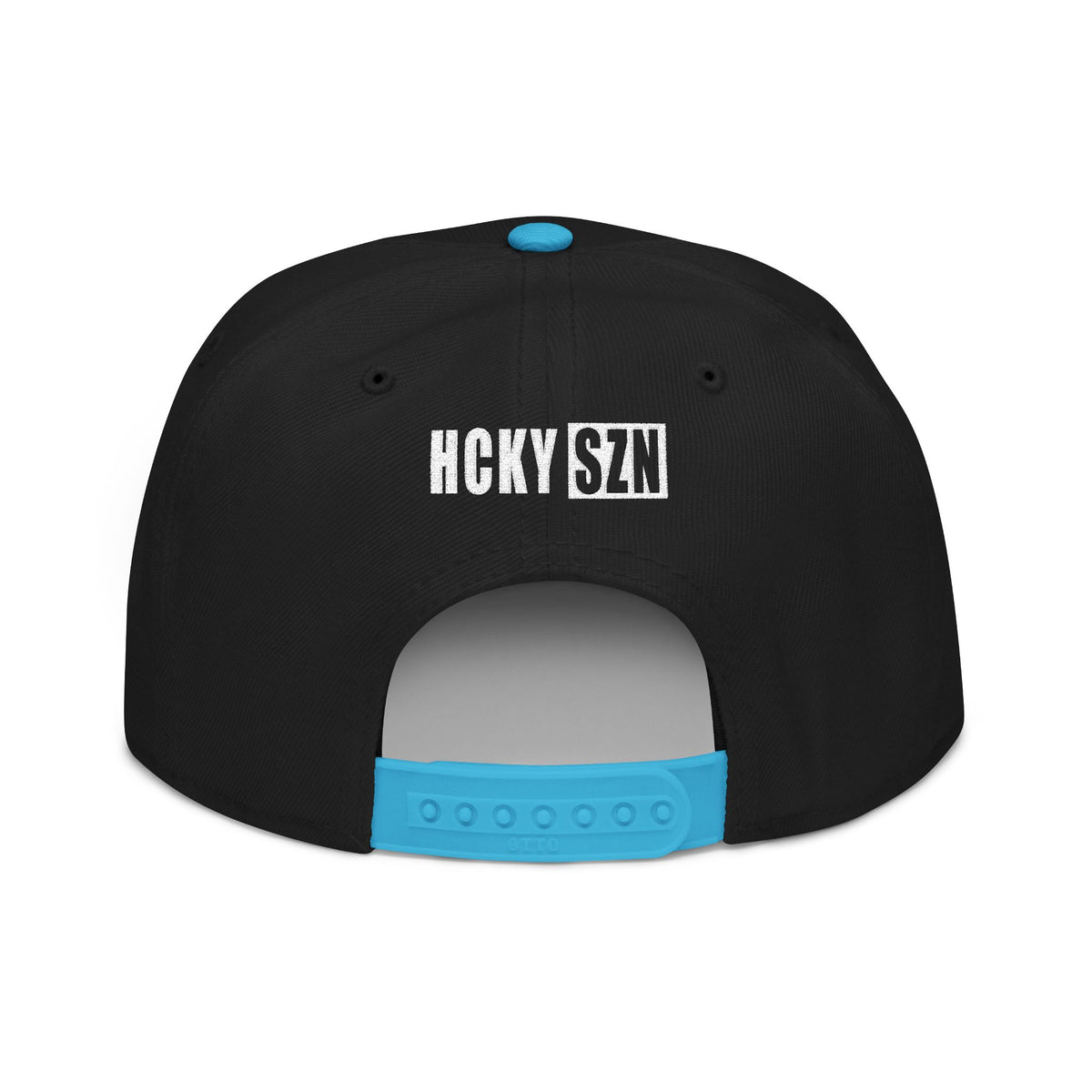 Upside Down HCKY SZN Embroidered Snapback Hat (Black/Aqua)