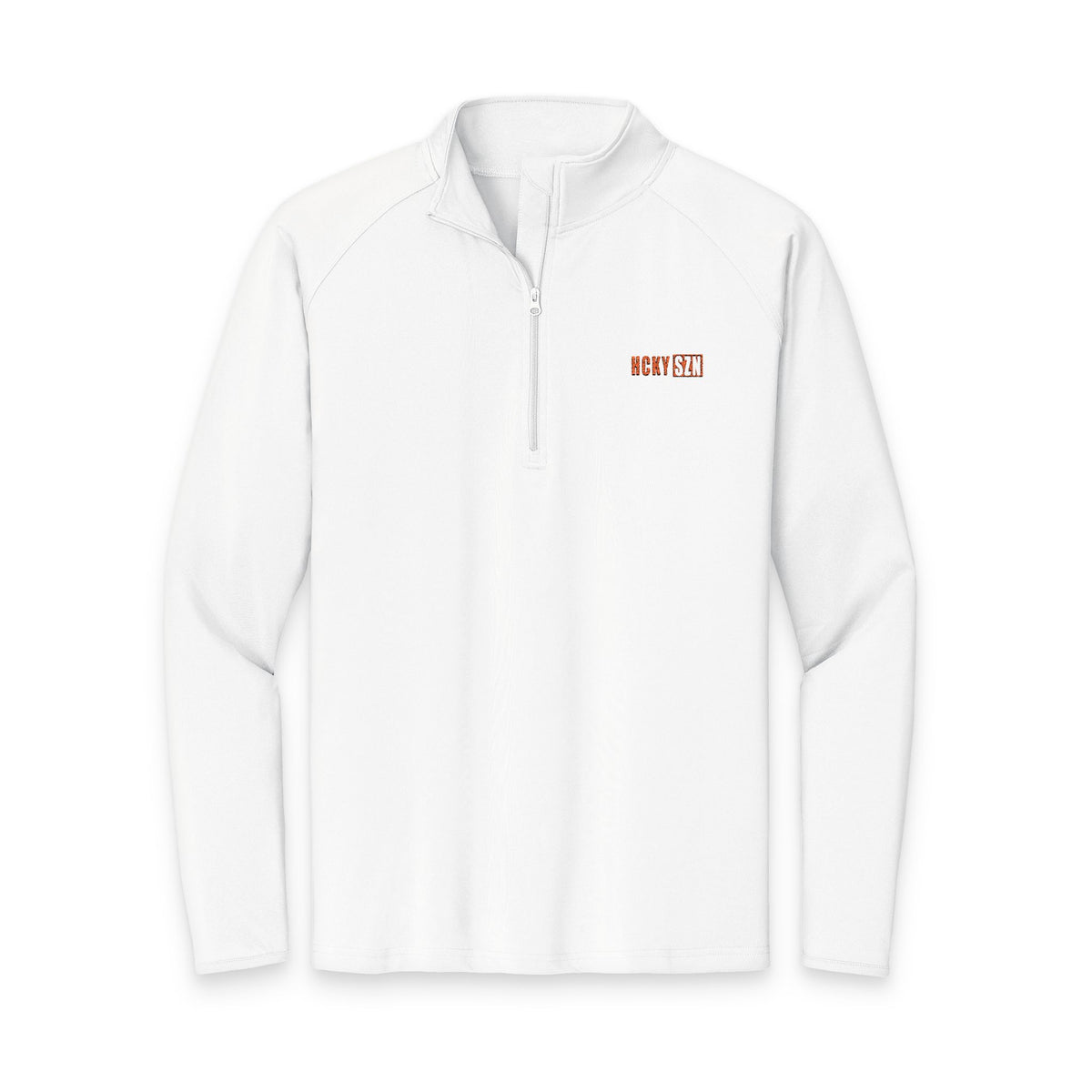 HCKY SZN Embroidered Quarter-Zip Pullover (White/Orange)