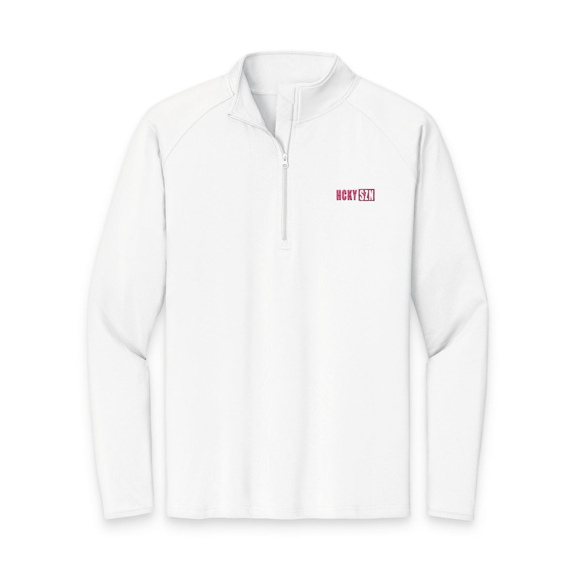 HCKY SZN Embroidered Quarter-Zip Pullover (White/Hot Pink)