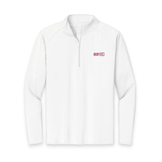 HCKY SZN Embroidered Quarter-Zip Pullover (White/Hot Pink)