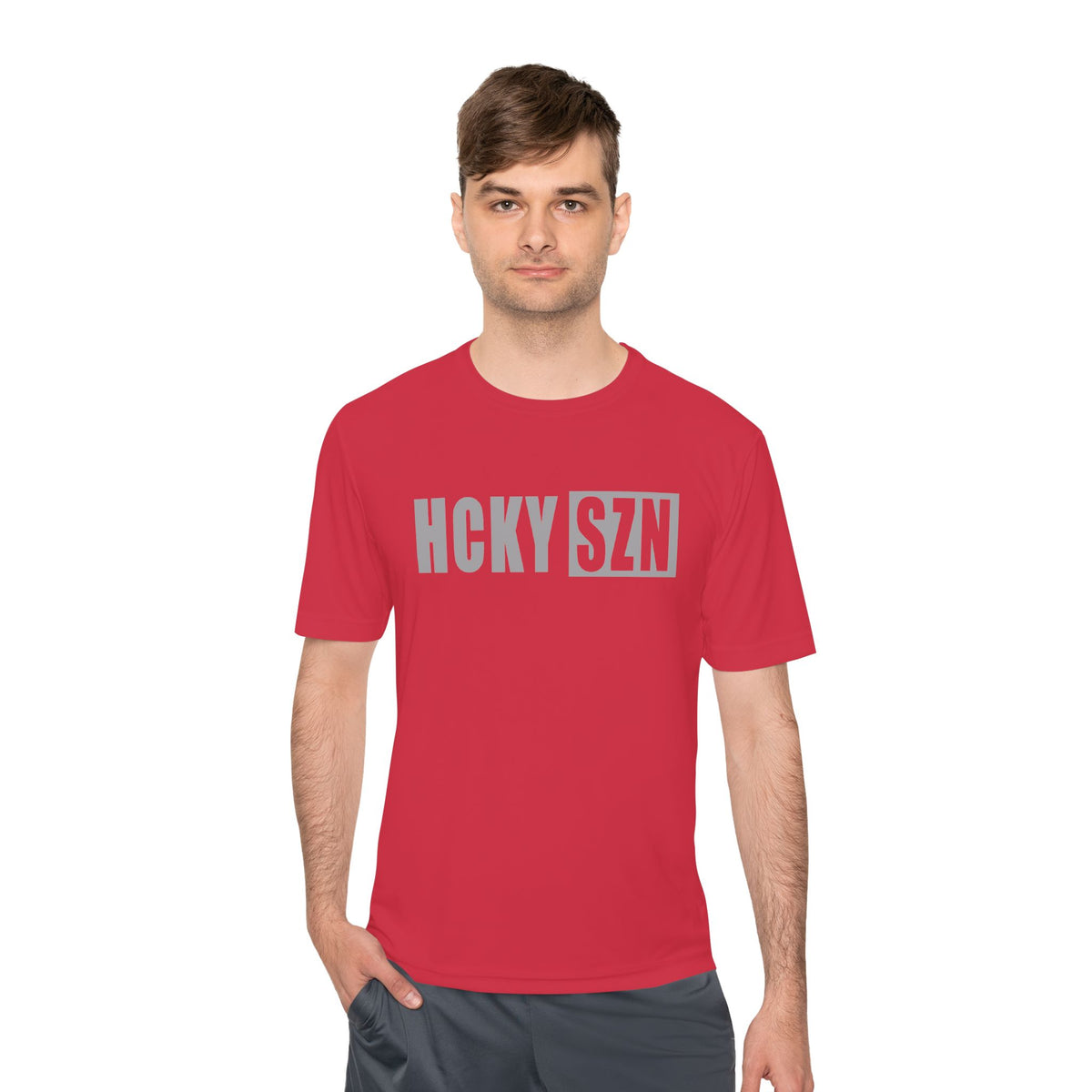 HCKYSZN (Flagship Logo) Adult Performance Tee - Red/Grey