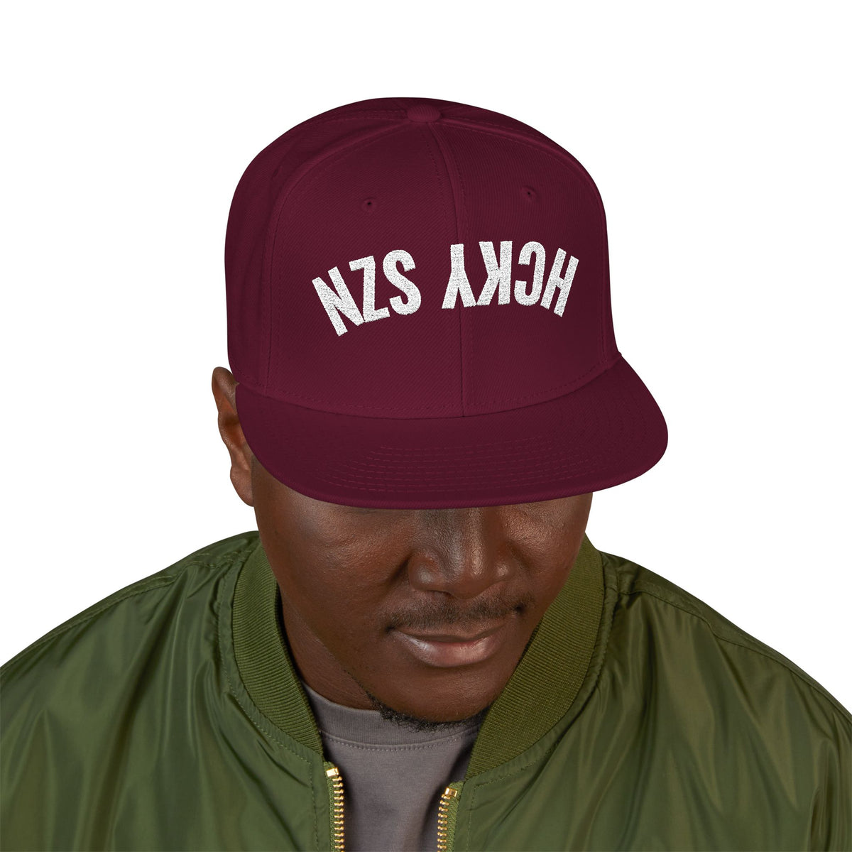 Down HCKY SZN Embroidered Snapback Hat (Maroon)