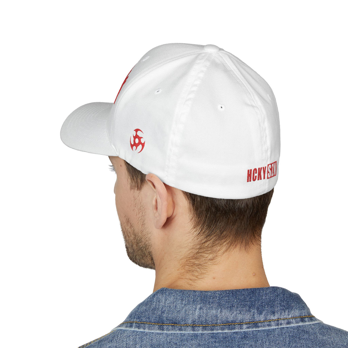 Upside Down HCKY SZN Embroidered Flex Fit Hat (White/Red)