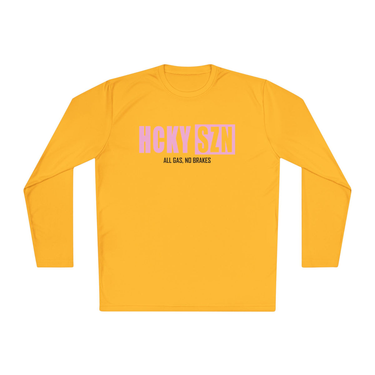HCKYSZN (All Gas) Long Sleeve Adult Performance Tee - Gold/Pink/Black