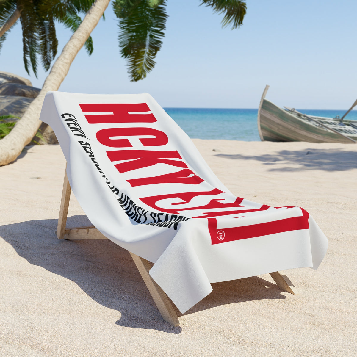 Every Season is HCKY SZN Beach Towel (White/Red)