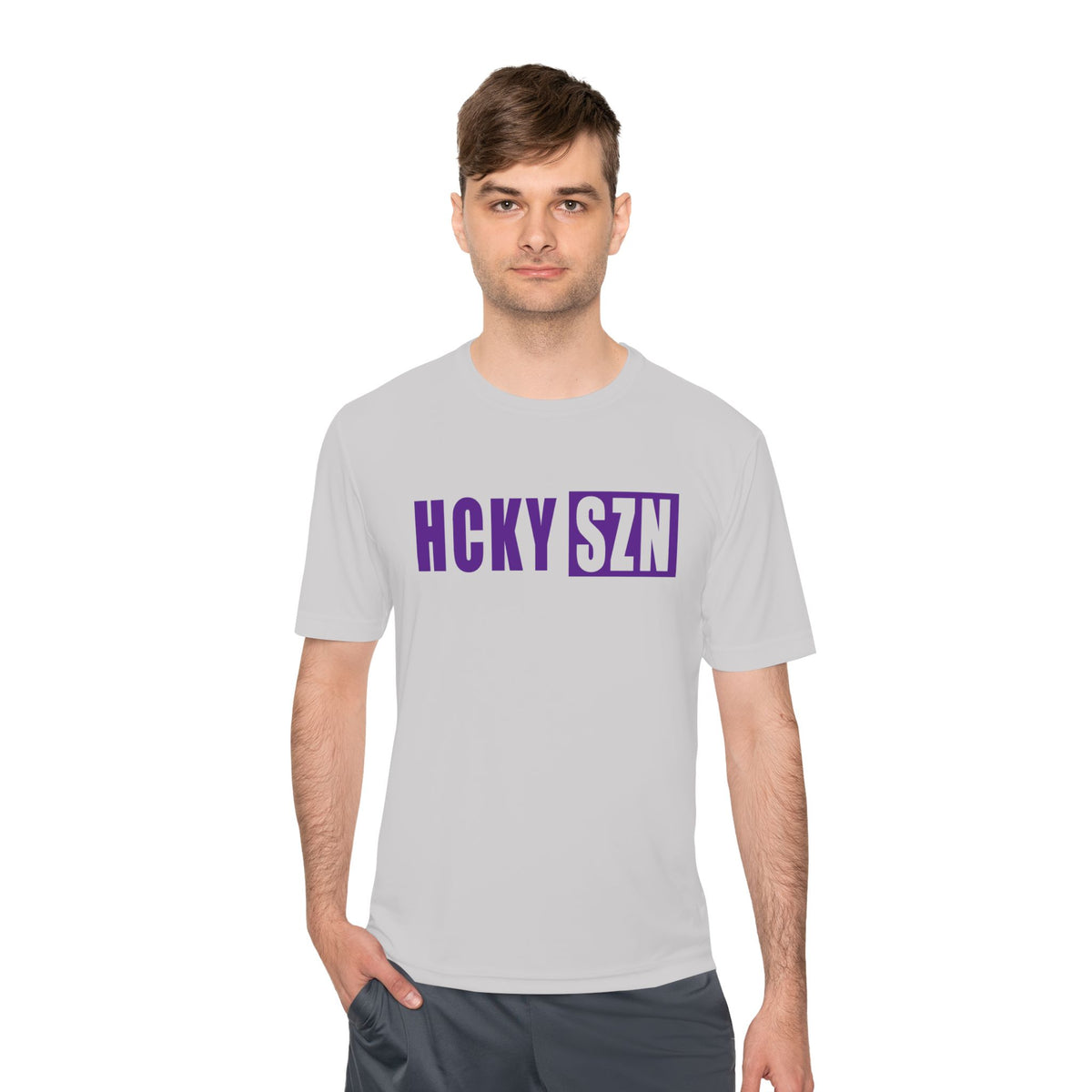 HCKYSZN (Flagship Logo) Adult Performance Tee - Silver/Purple
