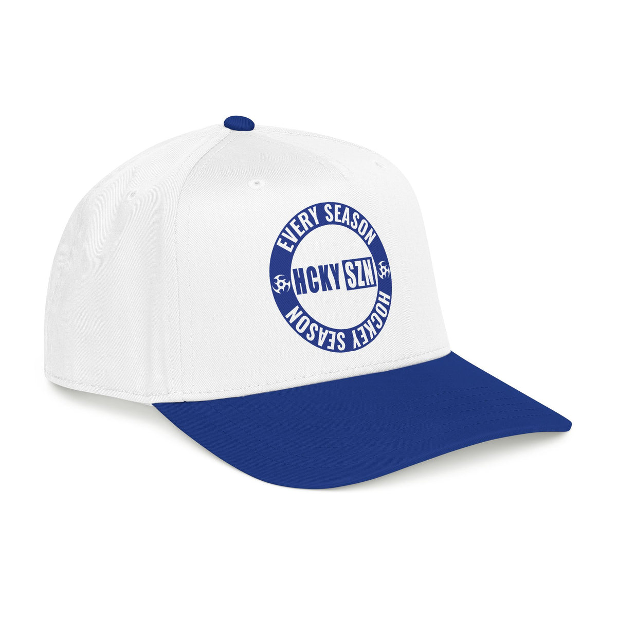 HCKY SZN Circle Logo Mid Profile Baseball Cap (White/Blue/Blue)