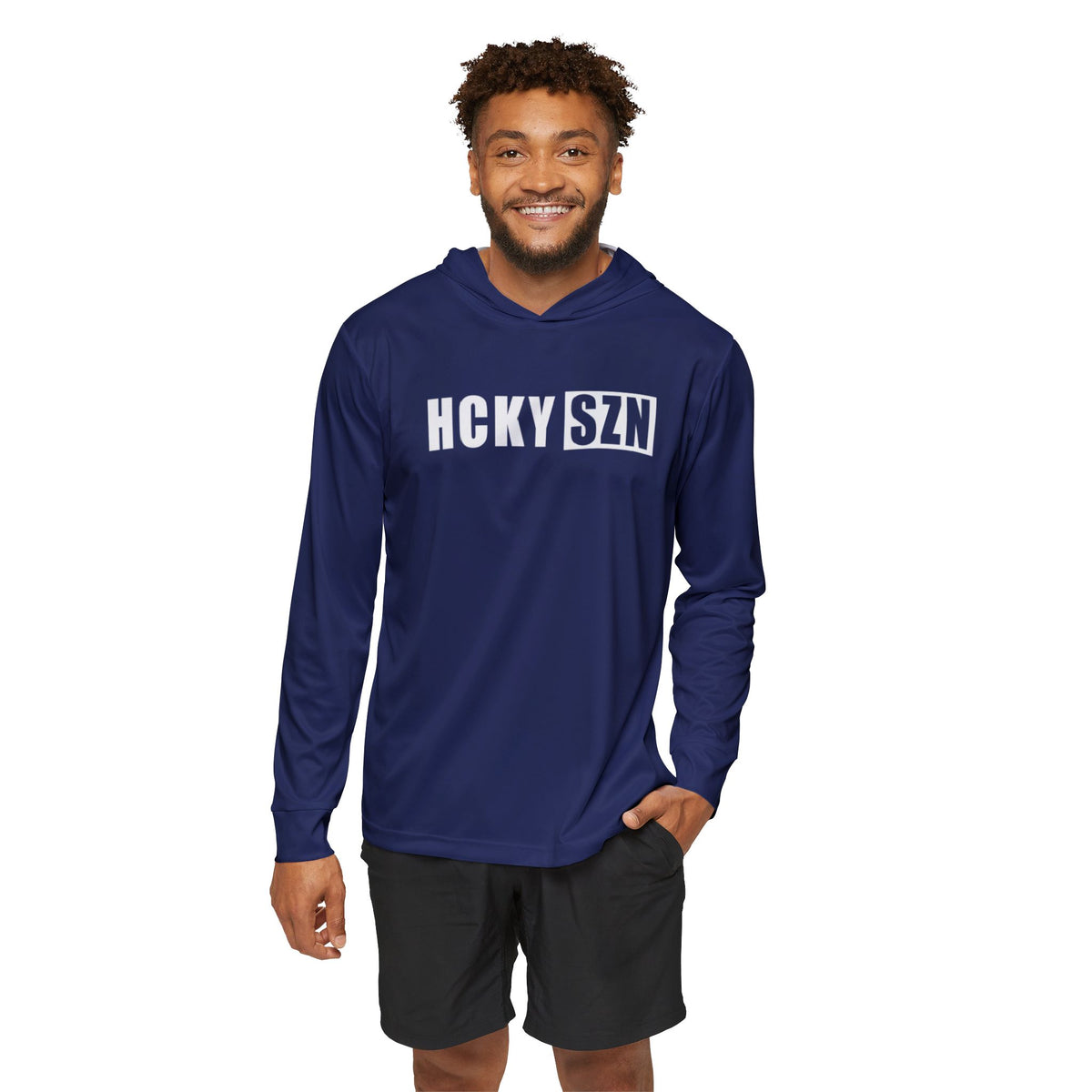 HCKY SZN Big Logo Performance Warmup Hoodie (Navy/White)