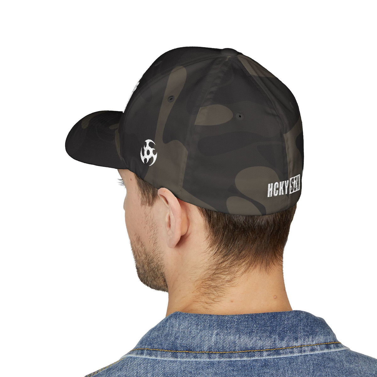 Upside Down HCKY SZN Embroidered Flex Fit Hat (Black Camo)
