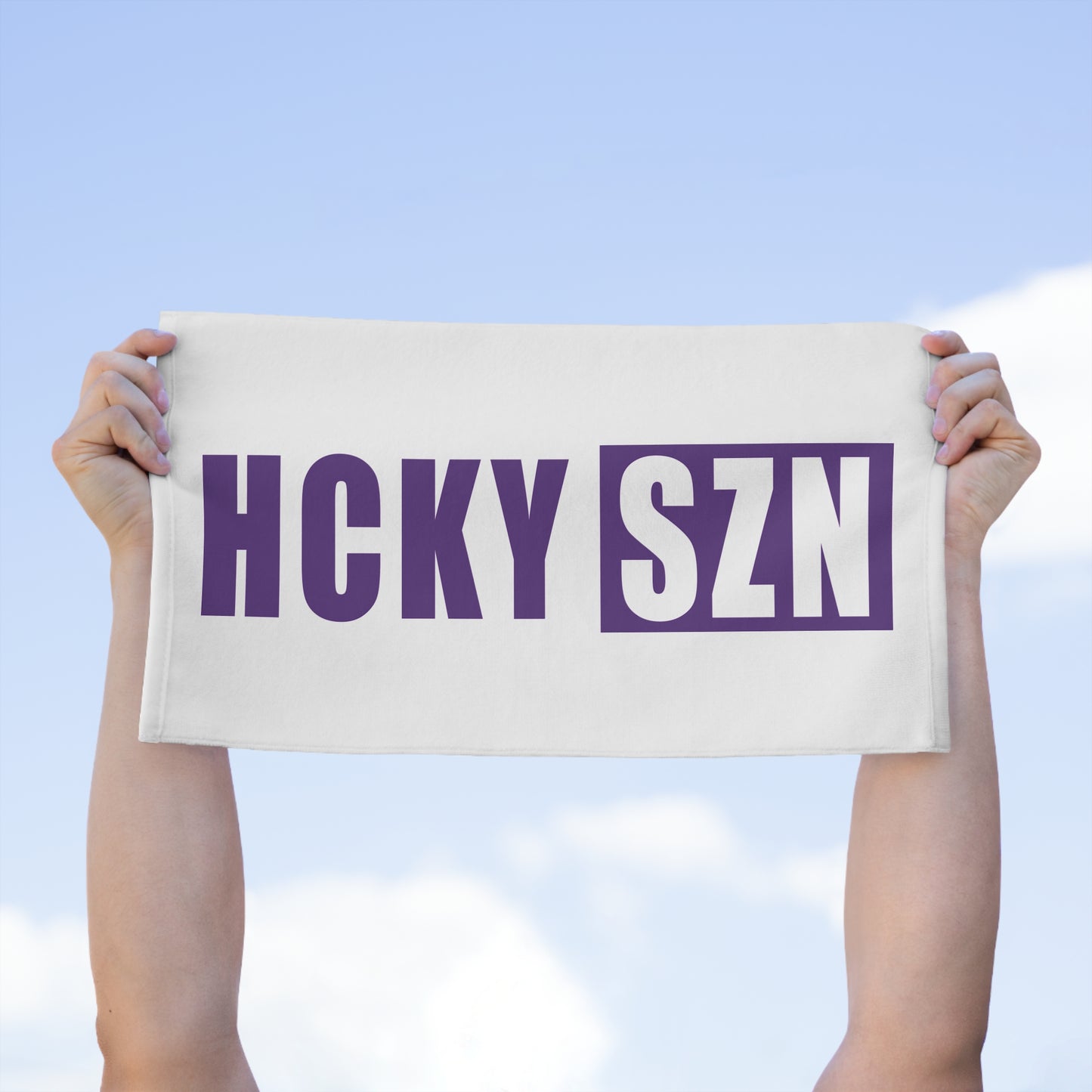 HCKY SZN 11x18 Skate Towel (White/Purple) Hockey Towel