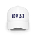 HCKY SZN Low Profile Embroidered Baseball Cap - White (Blue Logo)