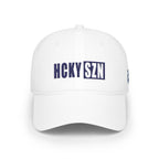HCKY SZN Low Profile Embroidered Baseball Cap - White (Blue Logo)