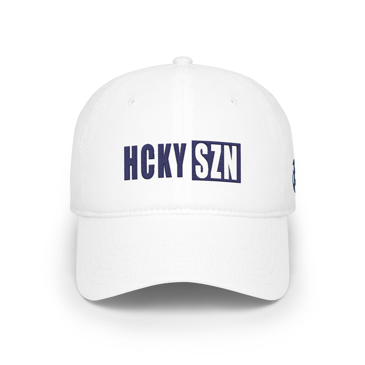 HCKY SZN Low Profile Embroidered Baseball Cap - White (Blue Logo)