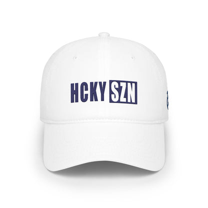 HCKY SZN Low Profile Embroidered Baseball Cap - White (Blue Logo)