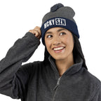 HCKY SZN Embroidered Pom-Pom Beanie - Dark Grey/Navy