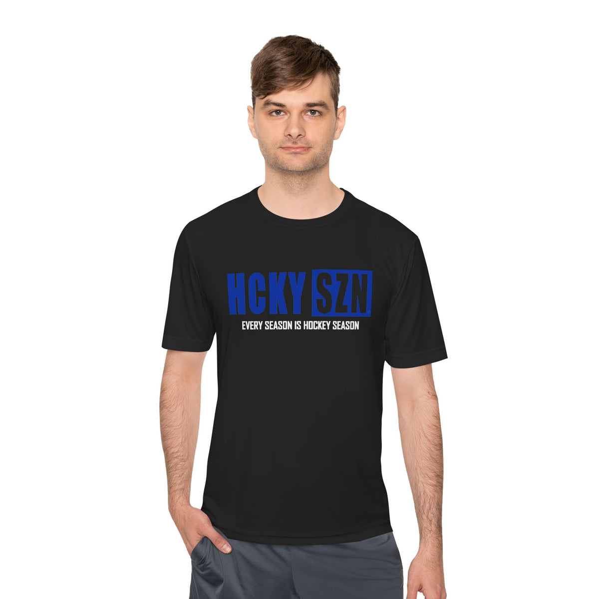 HCKYSZN Every Season Adult Performance Tee - Black/Royal Blue