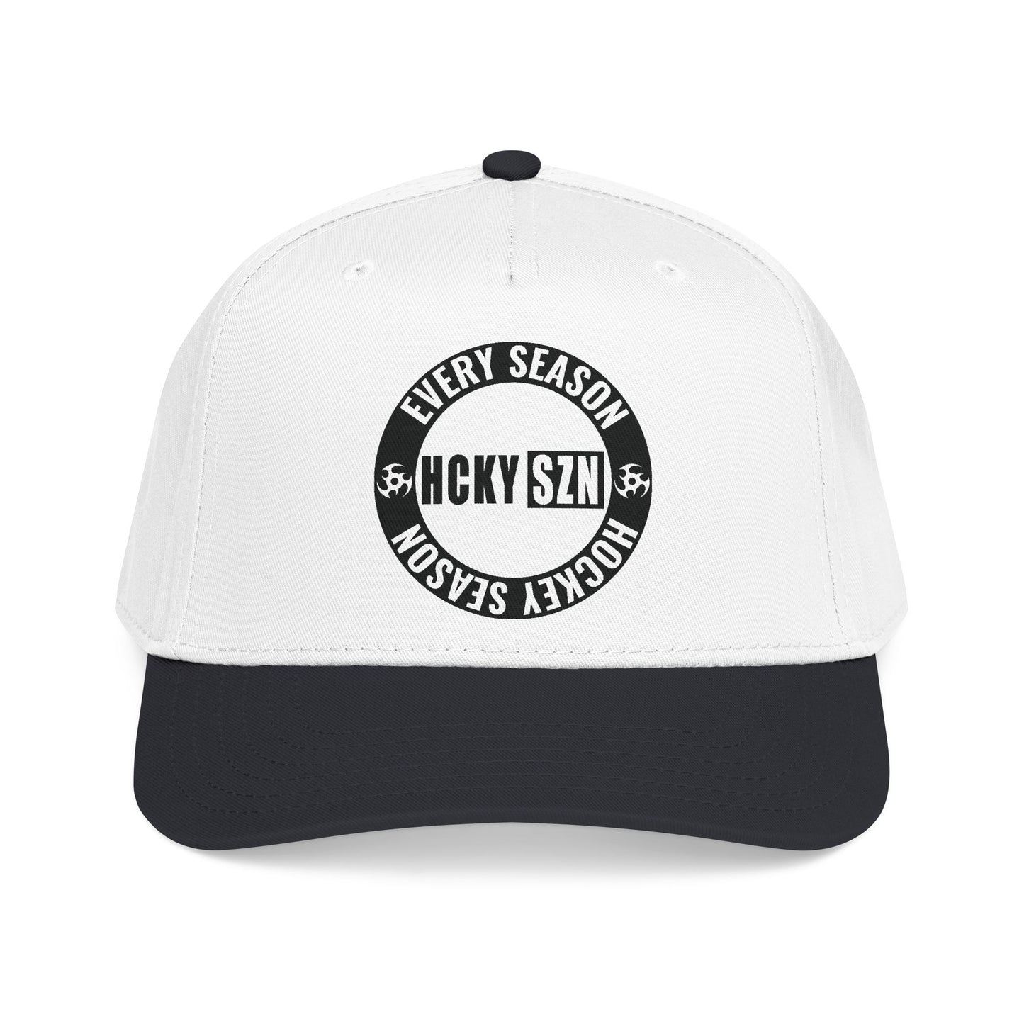 HCKY SZN Circle Logo Mid Profile Baseball Cap (White/Black/Black)