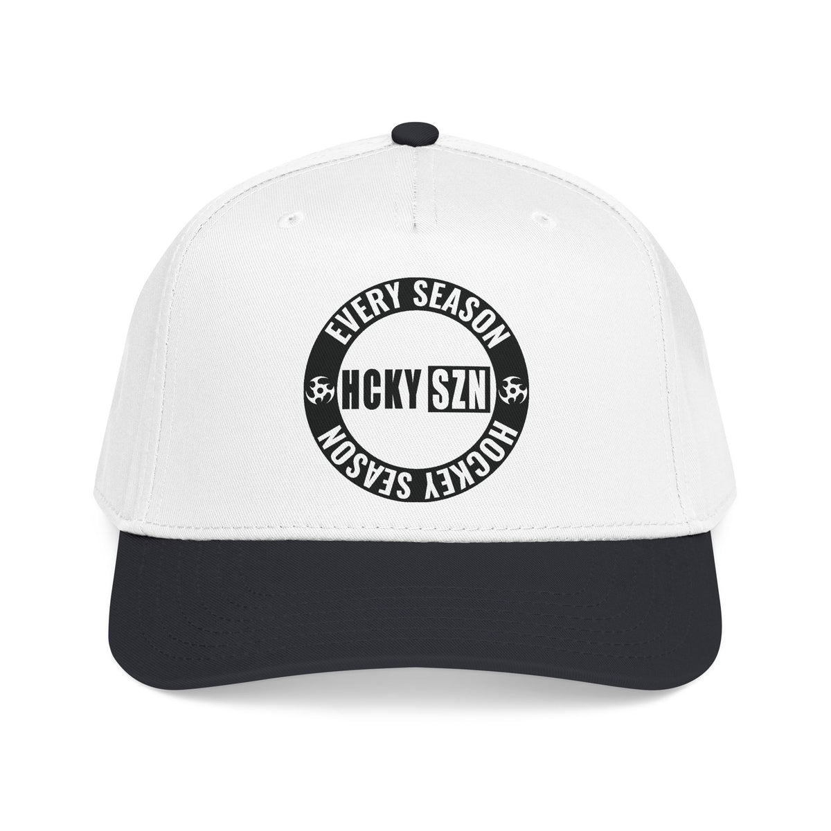 HCKY SZN Circle Logo Mid Profile Baseball Cap (White/Black/Black)