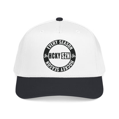 HCKY SZN Circle Logo Mid Profile Baseball Cap (White/Black/Black)