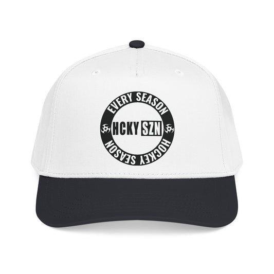 HCKY SZN Circle Logo Mid Profile Baseball Cap (White/Black/Black)