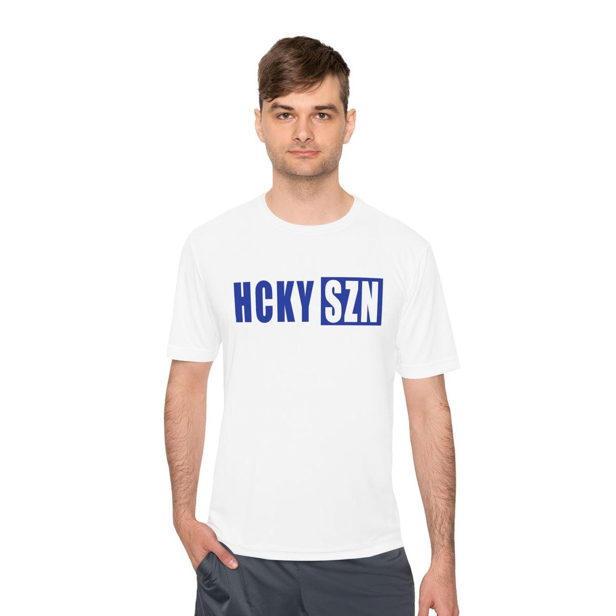 HCKYSZN (Flagship Logo) Adult Performance Tee - White/Royal Blue