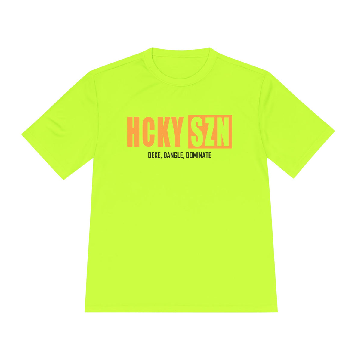 HCKYSZN (Deke Dangle) Adult Performance Tee - Neon Yellow/Mango/Black