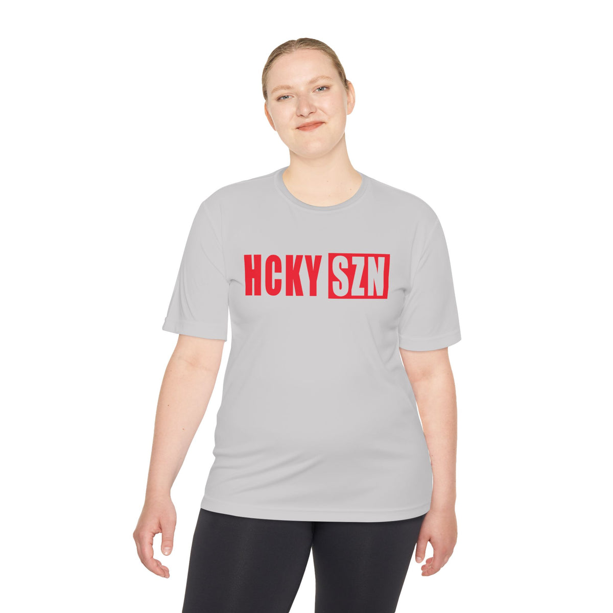 HCKYSZN (Flagship Logo) Adult Performance Tee - Silver/Cherry Red