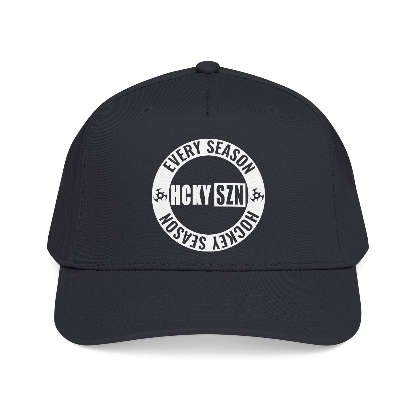 HCKY SZN Circle Logo Mid Profile Baseball Cap (Black/Black/White)