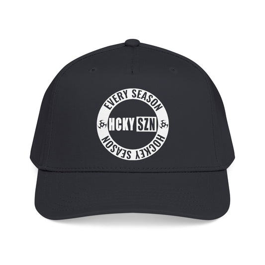 HCKY SZN Circle Logo Mid Profile Baseball Cap (Black/Black/White)