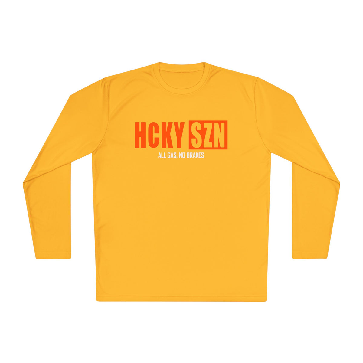 HCKYSZN (All Gas) Long Sleeve Adult Performance Tee - Gold/Orange/White