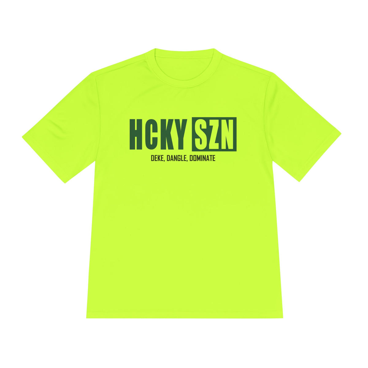 HCKYSZN (Deke Dangle) Adult Performance Tee - Neon Yellow/Forest/Black