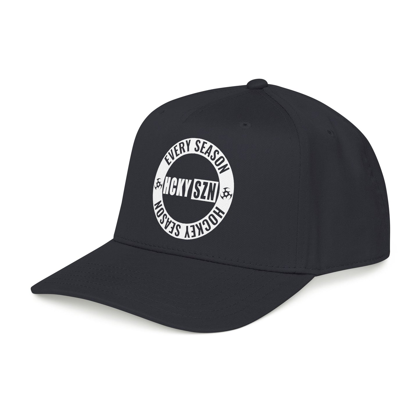 HCKY SZN Circle Logo Mid Profile Baseball Cap (Black/Black/White)