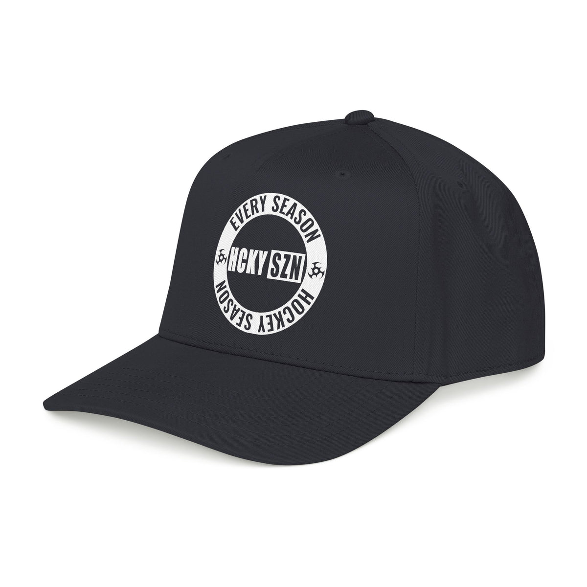 HCKY SZN Circle Logo Mid Profile Baseball Cap (Black/Black/White)