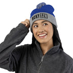 HCKY SZN Embroidered Pom-Pom Beanie - Royal/Grey