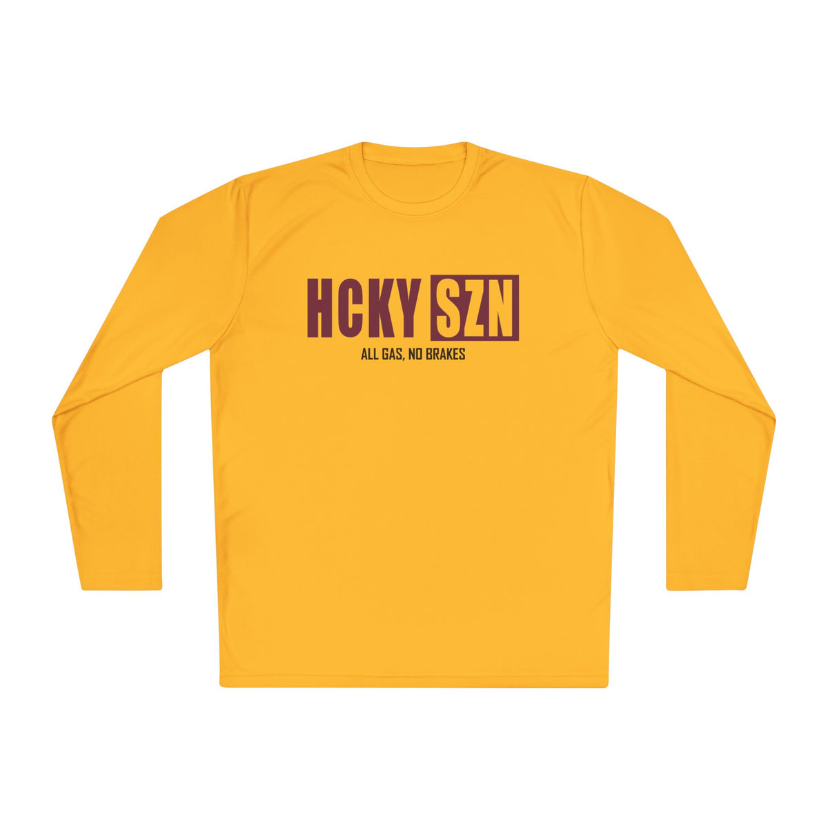 HCKYSZN (All Gas) Long Sleeve Adult Performance Tee - Gold/Maroon/Black